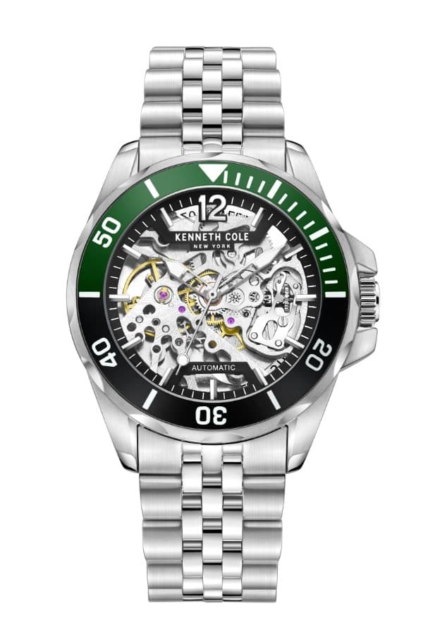 Kenneth Cole Automatic Skeleton Watch Steel silver , Green 