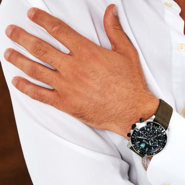 ساعة يد سيكتور 240 للرجال كوارتز استيل فضى واسود